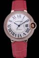 Cartier Ballon Bleu Diamonds Bezel Rink Leather Strap Date Watch  SKDT340 Swiss Movement