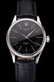  Rolex Cellini White Gold Fluted Bezel Black Guilloche Face Silver Marker/Hand Black Wristband Swiss Male Watch