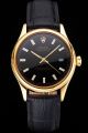  Swiss Rolex Datejust 18k Yellow Gold Case/Hand Black Face Luminous Marker Black Leather Strap Men Quartz Watch 6917/8