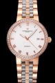 VC Traditionnelle Diamonds Case White Threaded Dial Rose Gold Roman Scale&Leaf-shaped Pointer Two-tone Bracelet  Watch