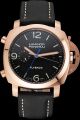 Panerai Luminor Flyback Chronograph Black Dial Leather Strap Rose Gold Case Watch PN017