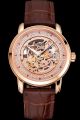  Piaget Altiplano 40mm Rose Gold Case Skeleton Dial With Diamonds Inlay Red Diamonds Marker Brown Strap Watch