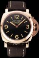 Panerai Luminor Black Dial Brown Leather Strap Mens Rose Gold Swiss  Watch PN122