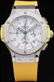 Hublot Big Bang 301.SB.133.RX White Dial Stainless Steel Case Yellow Rubber Strap Quartz Watch HU053