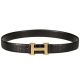 Fashion Hermes Yellow Gold Plated H Buckle Womens Black Alligator Leather Clone Belt For Sale 