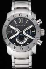 Bvlgari Diagono Quartz Black Dial Satin-finish Stainless Steel Case And Bracelet Men's Watch  BV082