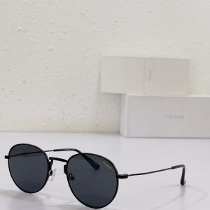 Top Sale Black Metal Frame Round Dark Grey Lens Prada Sunglasses— Prada Full Frame Simple Sunglasses