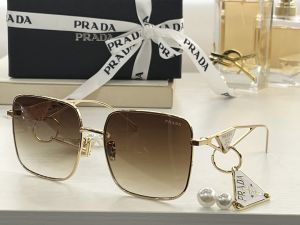 Fake Prada Metal Full Frame Square Gradient Brown Lens Side Triangle Logo Pearl Pendant Premium Design Sunglasses For Ladies