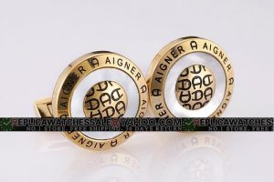 Aigner A Logo Gold Edge engraved Round Abalone Shell Cufflinks Business Wedding Gift CL054