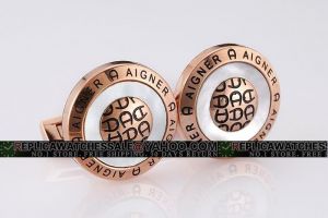 Aigner A Logo Rose Gold And Mother of Pearl Round Business Cufflinks Replacement CL057