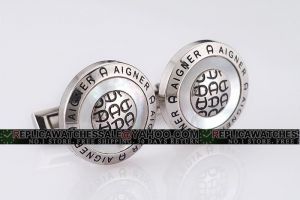 Aigner A Logo Round Silver Edge MOP Circle Decoration Cufflinks for Men  CL055