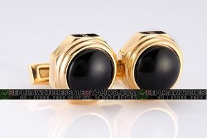 Cartier Santos De Cartier Octagonal Gold Border Black Synthetic Spinel Cufflinks Celebrity Style CL107