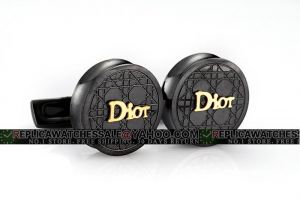 Christian Dior Black Lacquer Round Cufflinks Mens Vintage Signed Fashion Jewellery CL003