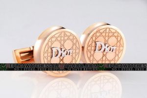 Christian Dior Silver Logo Cannage Motif Round Rose Gold Patterned Cufflinks in United States CL124