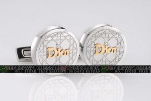 Christian Dior Silver Tone Round Gold Signed Cufflinks Replacement 2017 New Arrival CL002