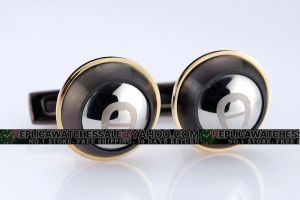 Aigner Logo Silver And Black Round Cufflinks With Gold Edge for Men Cheap Online CL059