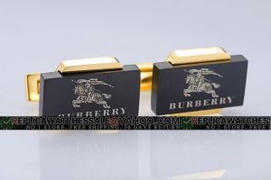 Burberry Logo Yellow Gold Cushion Black Rectangle Cufflinks Men's Gift in US CL020
