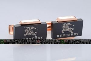 Burberry Logo Rose Gold Cushion And Black Rectangle Cufflinks Mens Jewellery CL019