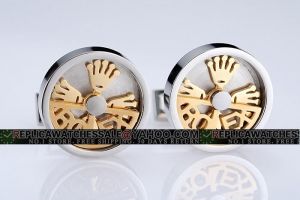 Rolex Gold Plated Rotating Crown Logo Silver SS Round Cufflinks Luxuries Men's Jewellery CL078