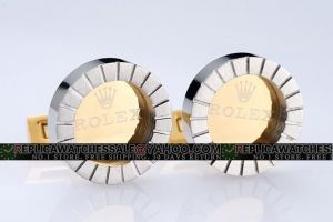 Rolex Logo Round Yellow Gold Silver Baton Engraving Border Cufflinks Replica Online CL085