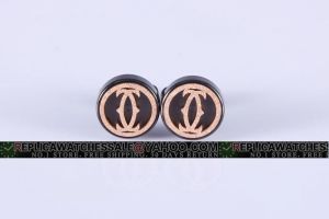 Cartier Black Ion-plated Logo Cutwork Cufflinks Shinning Gold Double C Logo France Gift CL095
