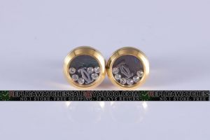 Cartier Gold Plated Border Six Diamonds And Double C Logo Moving On Obsidian Cufflinks CL118