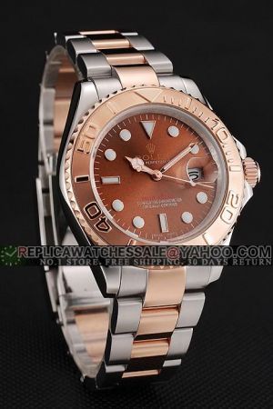 Rolex Yachtmaster Rose Gold Bezel/Dial/Hand Luminous Hour Scale Convex Lens Date Window Two-tone SS Bracelet Reproduction Watch