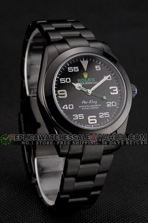 Rolex Air King Black PVD Case/Bracelet Black Dial Arabic Marker Mercedes Hands With Green Second Index Special Edition Sports Watch
