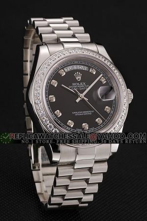 Rolex Day-date Stainless Steel Case Diamond Bezel/Marker Week/Date Display Silver Bracelet Swiss Unisex Watch Ref.118346