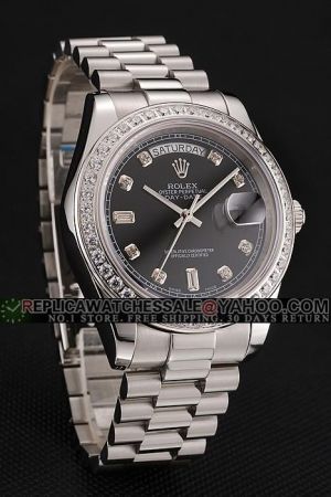 Swiss Rolex Day-date Diamond Bezel/Marker Black Dial Week/Date Display White Gold Design Automatic Watch Ref.228349RBR
