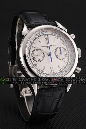 VC Traditionnelle Silver Case Stick Roman Scale Two Sub-dials Blue Second Pointer Tachometer Scale Chronograph Watch