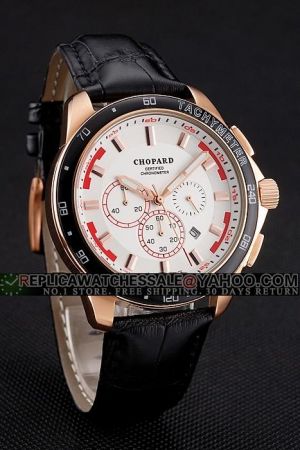 Chopard Mille Miglia White Dial Gold Case Black Leather Bracelet Japanese Imitated Vintage Watch CP015