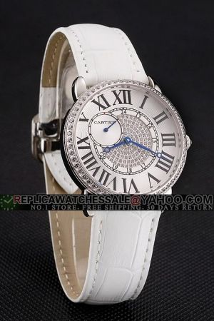 Cartier Diamonds Case Ronde Jewelry  KDT083 White Leather Wristband