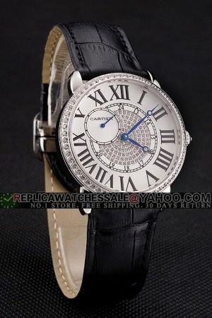 Cartier Ronde Diamonds Bezel Appointment Couples Watch  KDT087 Black Leather Strap
