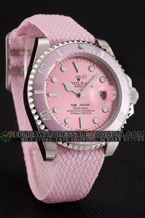 Rolex Submariner Stainless Steel Case Pink Bezel/Dial Luminous Dots/Stick Marker Mercedes Hands Lady Dress Watch