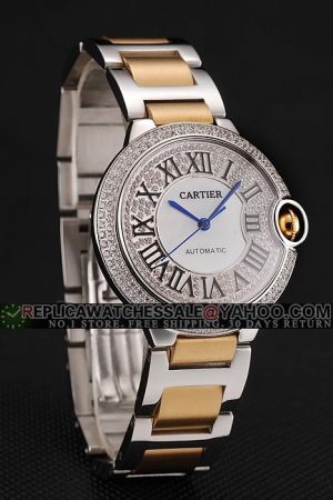 Cartier  2-Tone Bracelet Casual Watch SKDT357 No Date Diamonds Set Swiss  Ballon Bleu