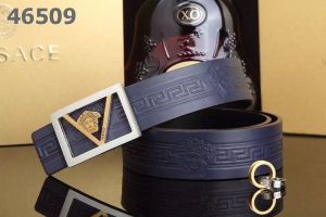 Versace Engrave Designs Genuine Leather Mens Belt With Stainless Steel Hollow Logo Pin Buckle  