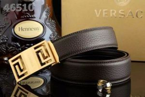 Versace Logo Embossed Slide Buckle High End Grainy Leather Mens Ratchet Belt For Formal Outfits 