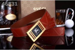 Mens Burberry Fashion 2-tone Buck Male Logo Pattern Leather Strap Business Belt Red/Black 