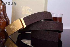 Burberry Classic Black Leather Strap Mens Dress Belt With Gold & Silver Logo Plaque Rotated Buckle