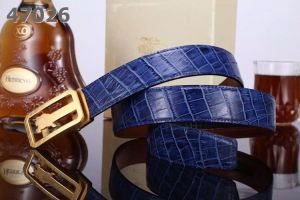 Burberry Fashion Sapphire Blue Crocodile Strap Logo Style Slid Buckle Guy Belt  