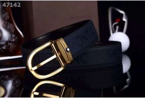 Most Fashion Montblanc Logo Pattern Black Frosted Calfskin Strap Simple Curved Pin Buckle Mens Belt 