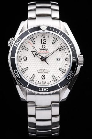 Omega Seamaster Planet Ocean Co-axial Black Uni-directional Rotating Bezel White Dial With Argyle-style Pattern Luminous Marker Watch