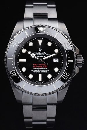 Swiss Rolex Sea-Dweller Deepsea Pro-Hunter Black PVD Case/Bracelet Luminous Dots Scale/Mercedes Hands Jacques Piccard Limited Watch