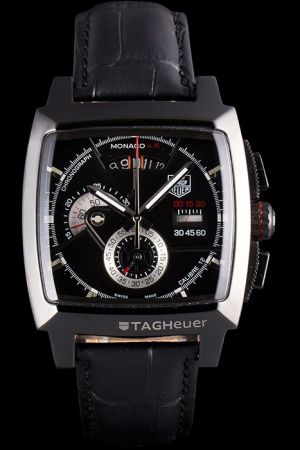 Tag Heuer Monaco Black Dial Ion-plated Case Linear Sub-dial Luminous Pointer Watch CAL2110.FC6257
