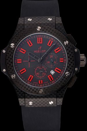 Hublot Big Bang Red Markers Black Carbon Dial Comfortable Rubber Strap Japanese Quartz Watch HU067