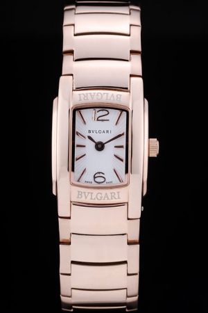 Bvlgari Assioma AA31WGG Rectangle White Dial Pink Gold Bracelet Watch Replica Free Shipping BV069