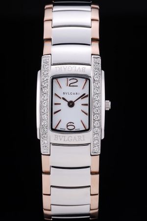 Bvlgari Assioma AA35C6SDS White Dial Diamonds Bezel Two Tone Stainless Steel Bracelet Watch BV071