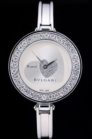Bvlgari B.zero1 Silver & Diamonds Heart Diamonds Bezel Stainless Steel Bracelet New Launched Watch BV011