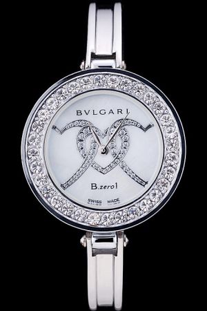 Bvlgari B.zero1 Officials Three Hearts White Dial Diamonds Case Stainless Steel Bangle Watch BV035